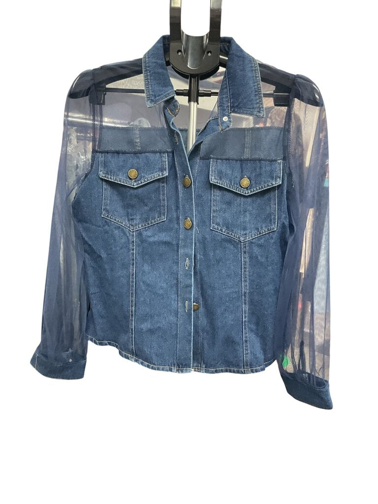Jeans (Small) Button Down Sheer Sleeve Jacket