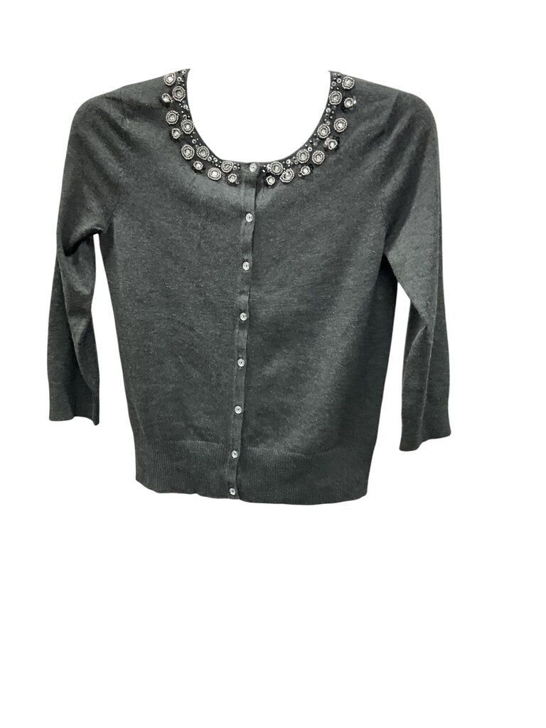 Cable and Gauge (Small) Grey Beaded Sweater Cardigan