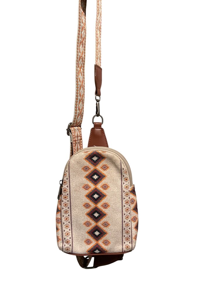 Tan Aztec Crossbody w/Colorful Patterns