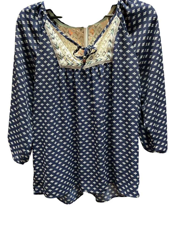 Rewind (XL) Blue and Cream Peasant Blouse