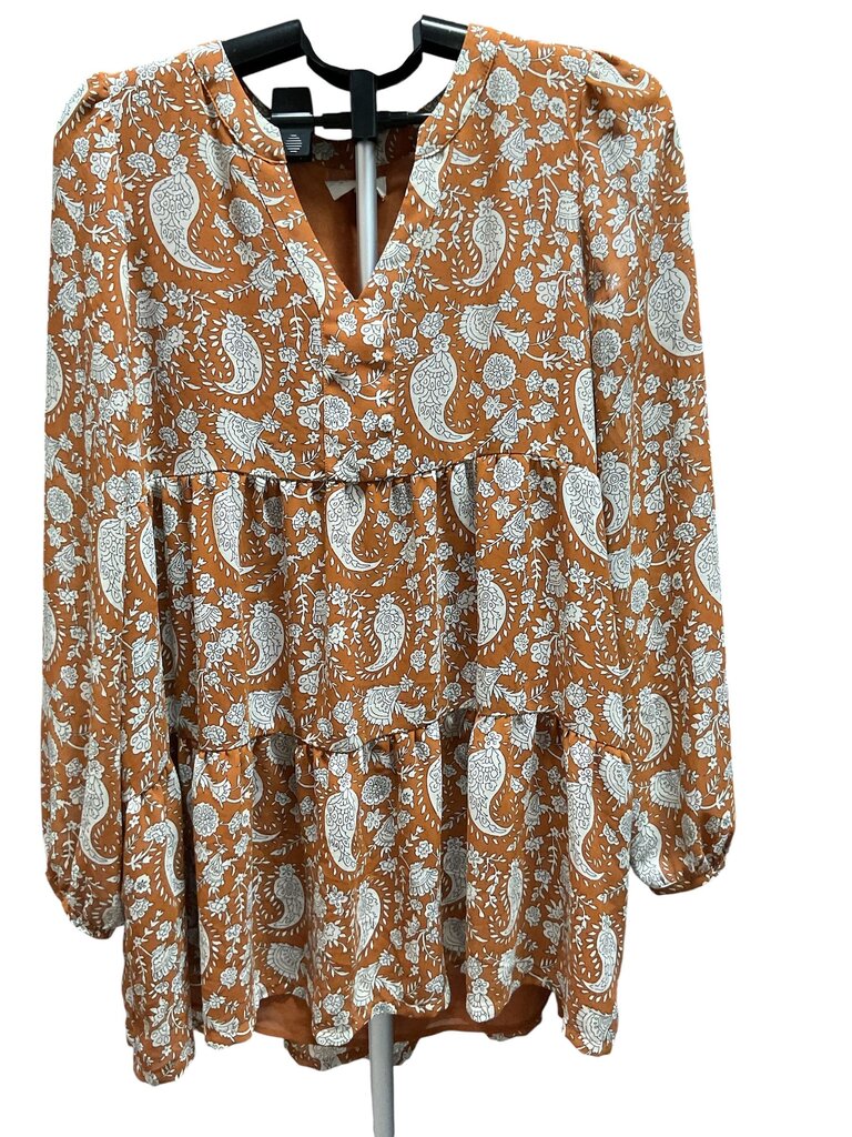 Melloday (LARGE) Orange and Tan Blouse Flowy