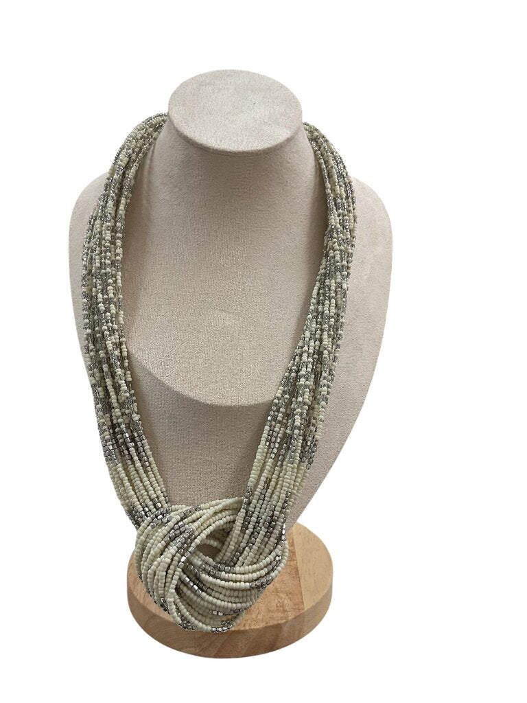 Tan and Grey Beaded Chunky Necklace