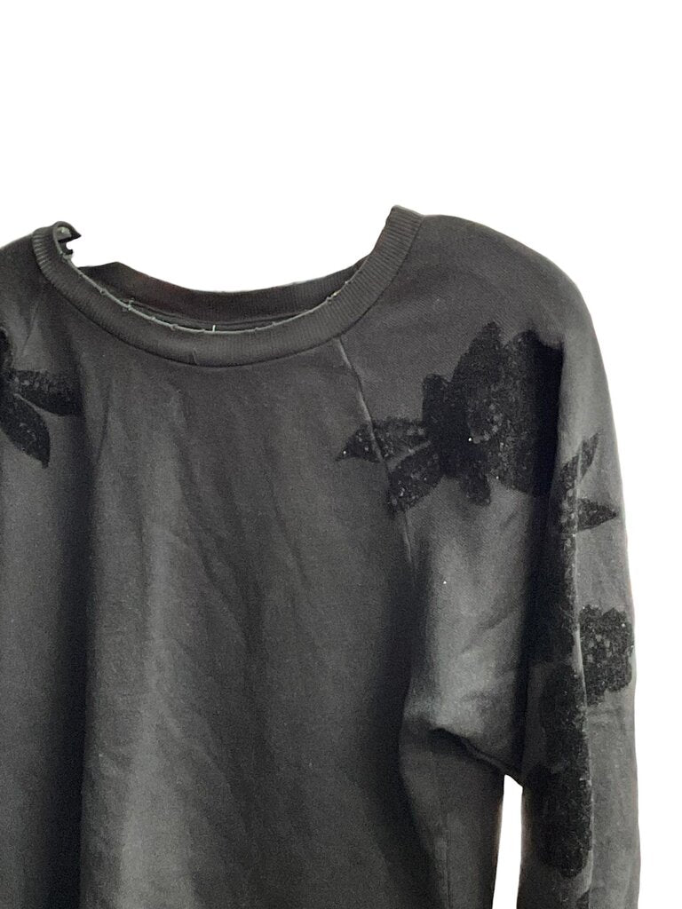 Paige (Small) Black Distressed Crew Neck Sweatshirt