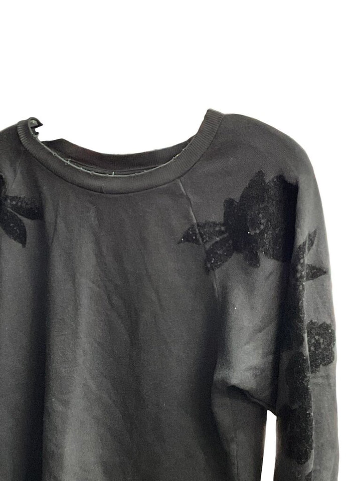 Paige (Small) Black Distressed Crew Neck Sweatshirt