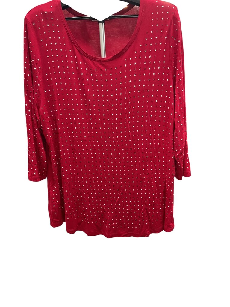 JM Collection (1X) Red Sparkly LS Cotton Tee
