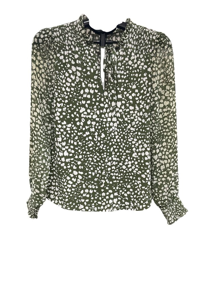 Beacon Apparel (Med) Green and Cream LS Blouse