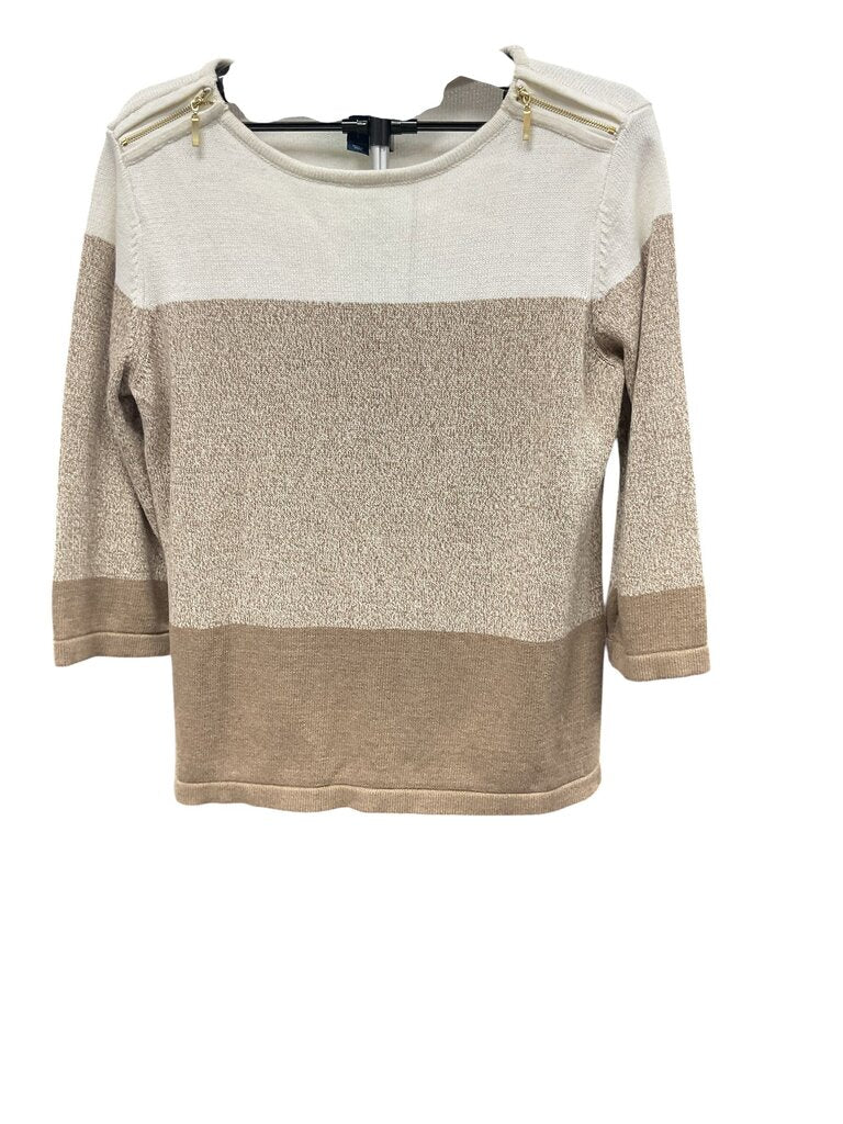 Karen Scott (Large) Tan and Cream LS Sweater