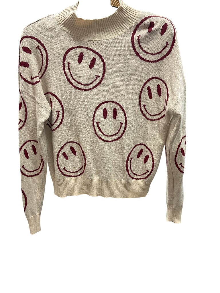 Nikka K (XL) Tan and Maroon LS Crewneck Sweater