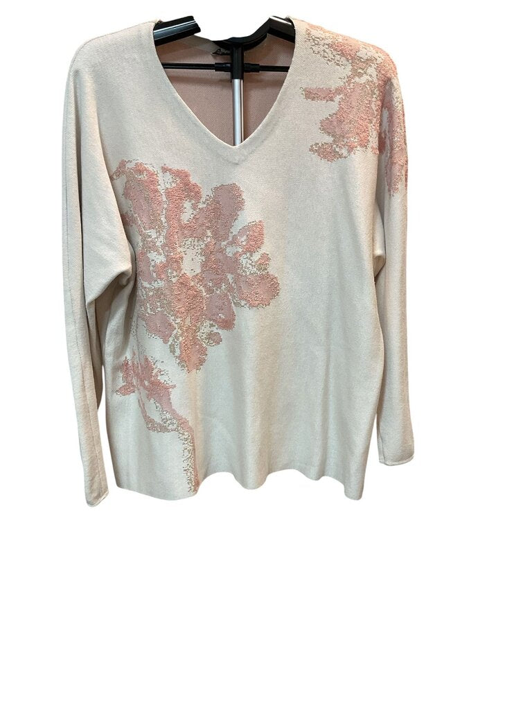Chicos (4) Tan and Pink Crew neck LS Sweater
