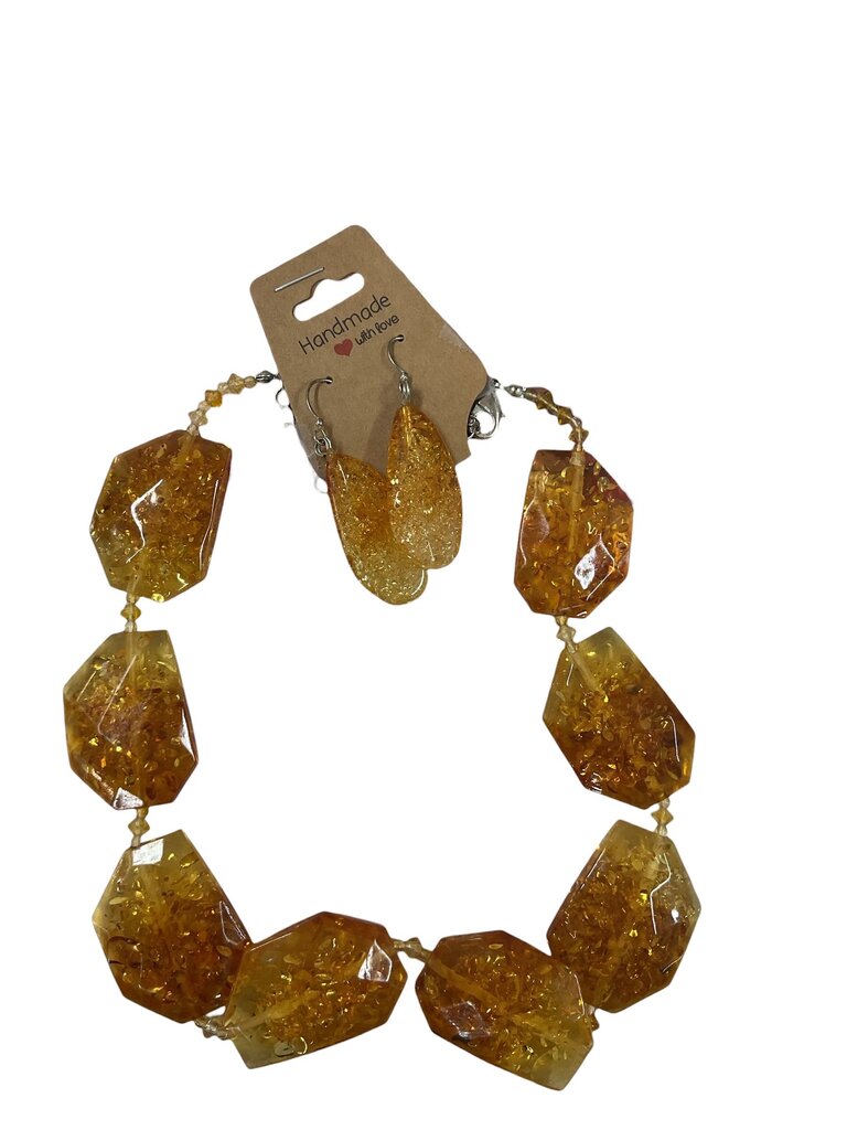 Yellow and Silver Chunky Necklace and Yellow Drop Earrings