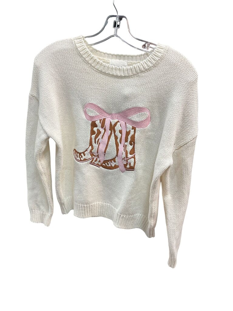 Willow and Wind (xs) Cream Crewneck Sweater Boots and Bows